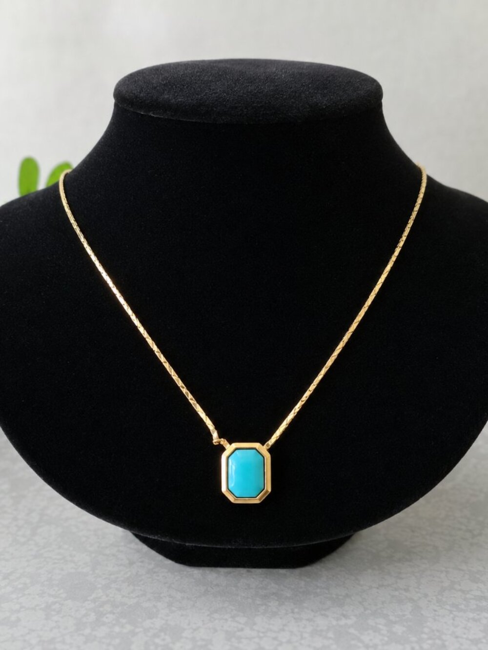 Vintage Chr Dior Necklace Gold Tone Turquoise Pendant Signed Designer Jewelry